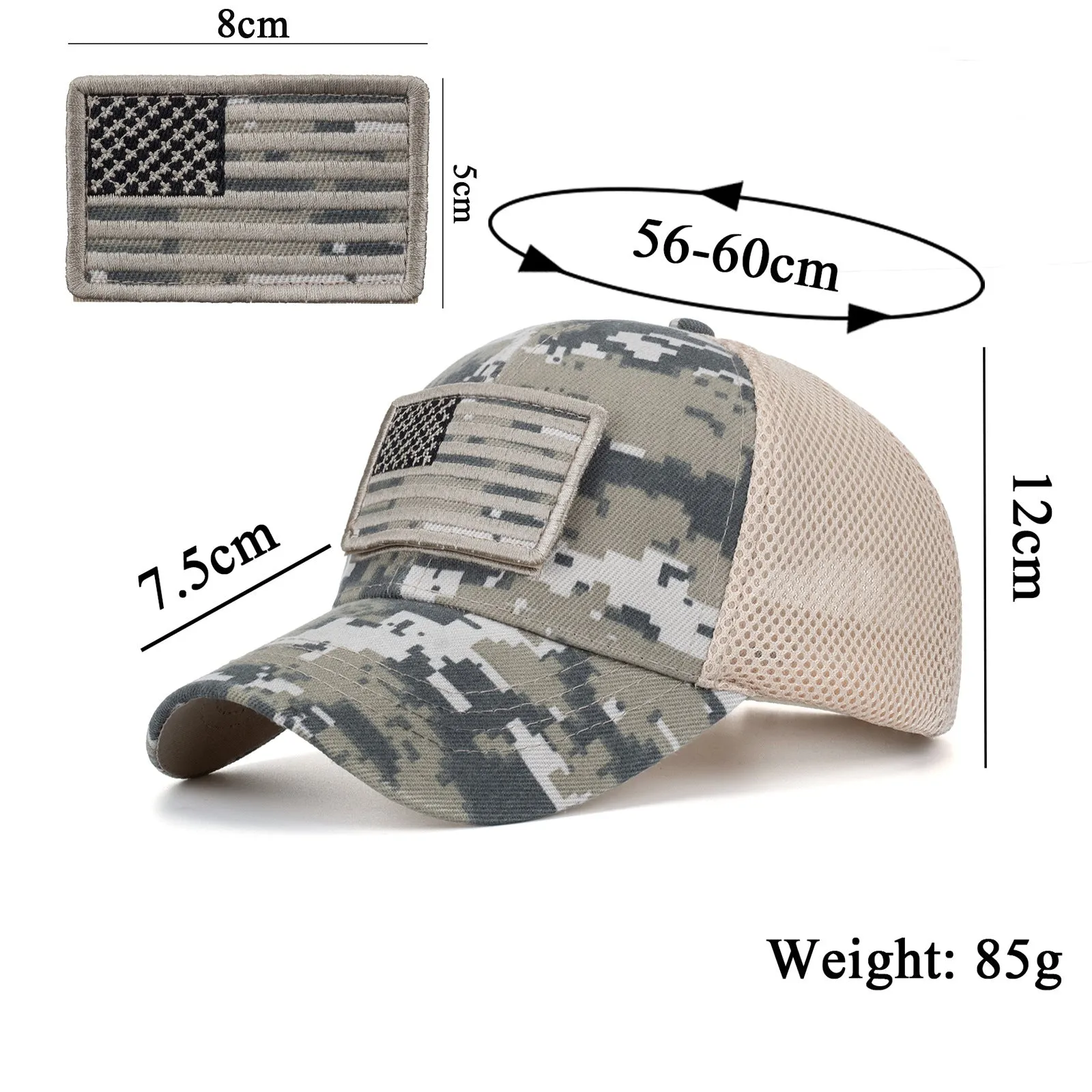 American Flag Trucker Hat Velcro Tactical Camouflage Baseball Cap