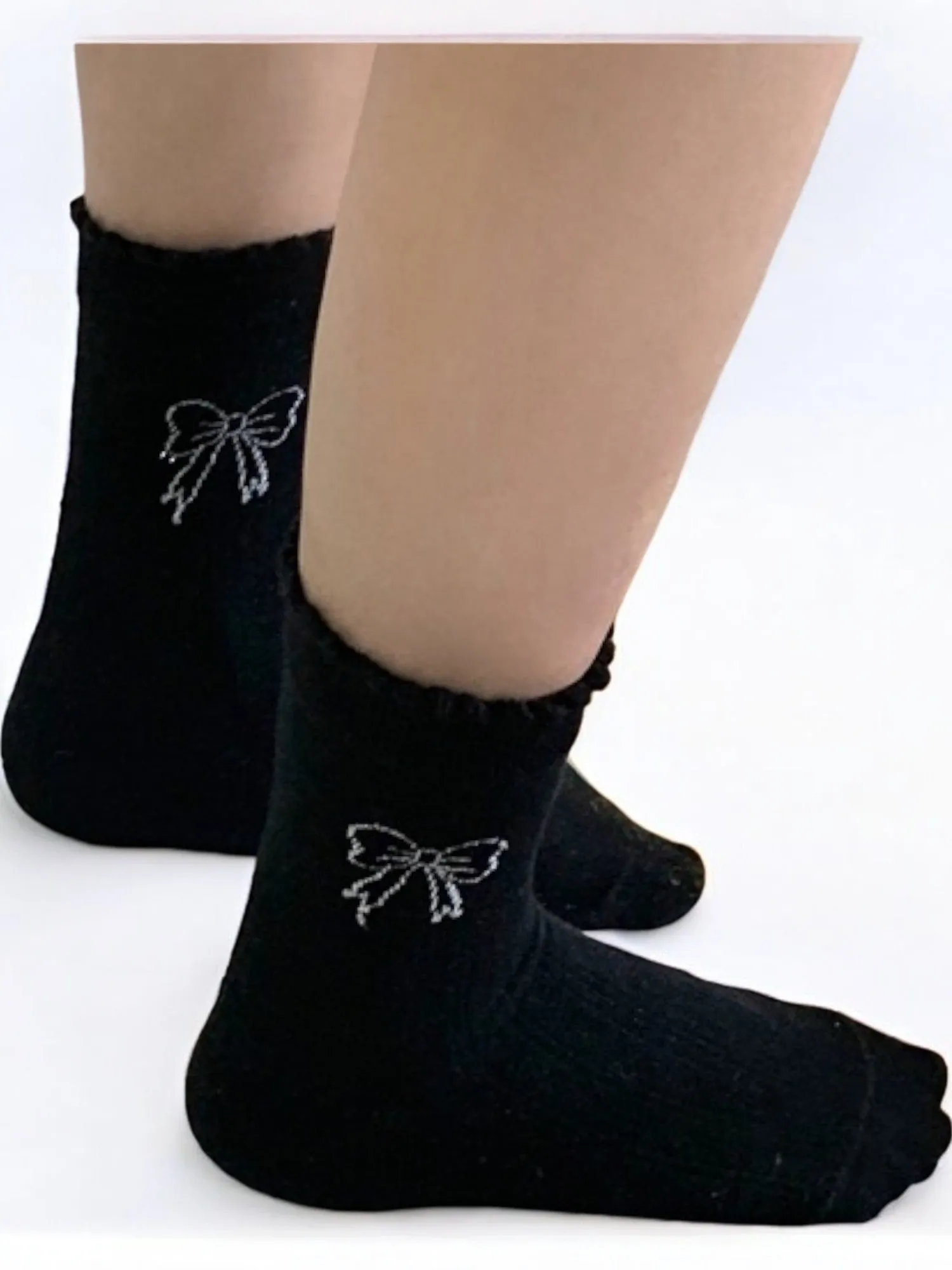 Anna-Kaci Women's Ruffled Ankle Socks with Delicate Bow Embroidery