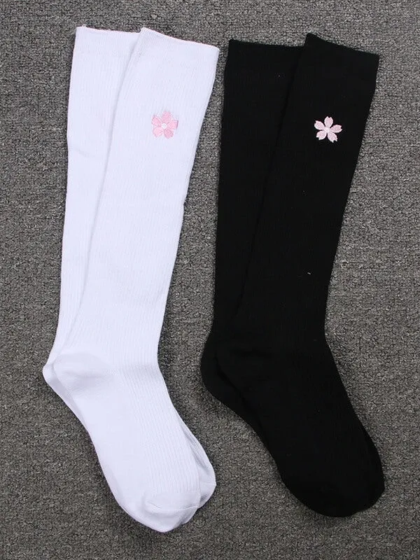 Black white JK Sakura knee socks