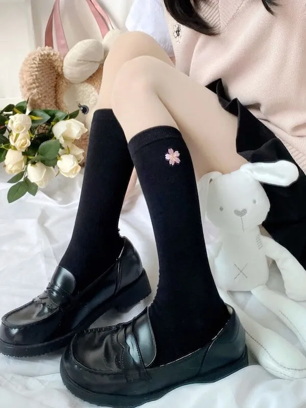 Black white JK Sakura knee socks