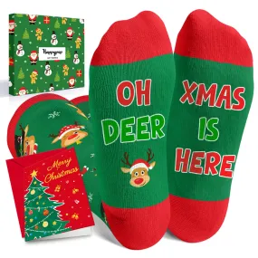 Christmas Gifts Stocking Socks for 2-3 Years Old Kids - Knee High Deer Socks Reindeer Stockings for Boys Girls