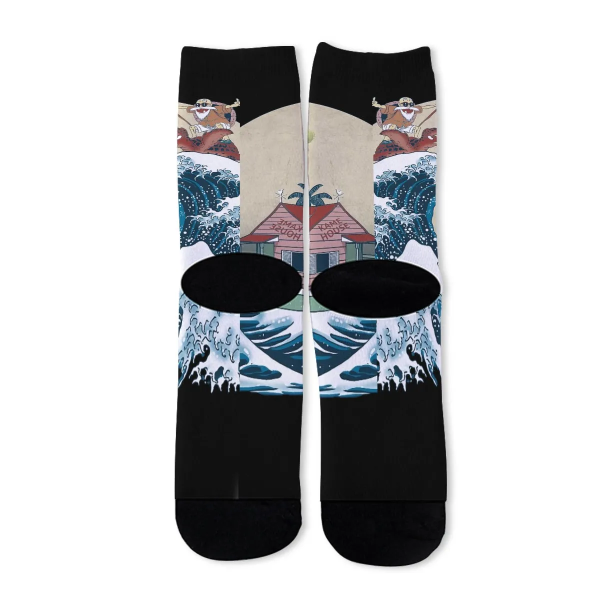 DBZ Kid Goku And Master Roshi Surfing To Kame House Socks