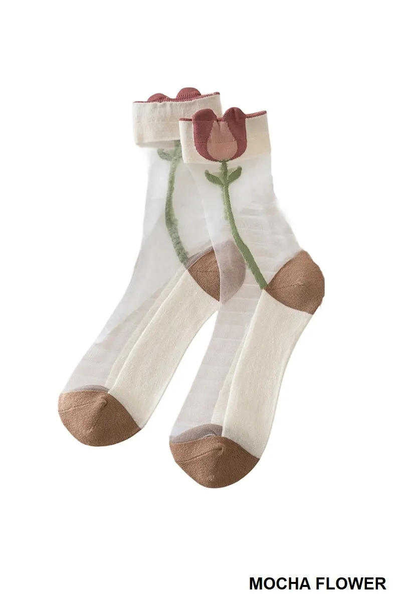 Enchanting Flower Sheer Socks