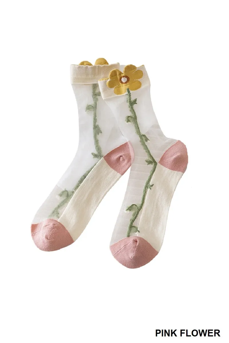 Enchanting Flower Sheer Socks