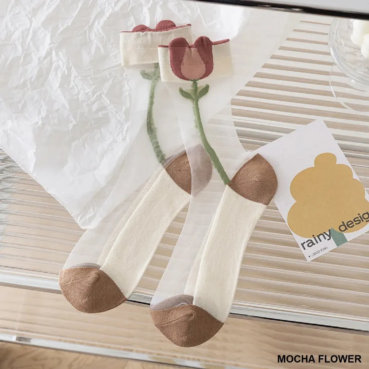 Enchanting Flower Sheer Socks