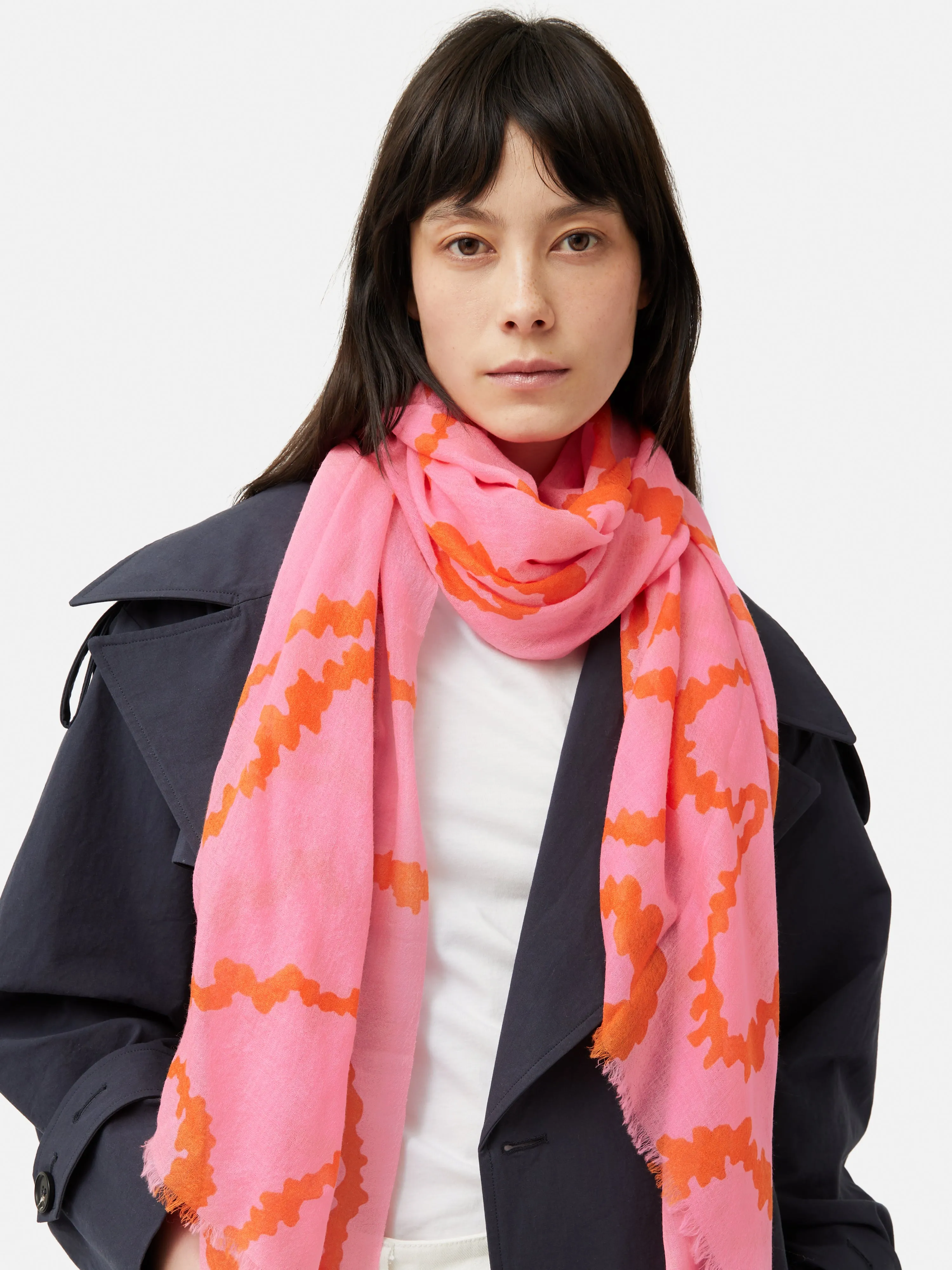 Hydra Coral Gauze Wool Silk Scarf | Pink