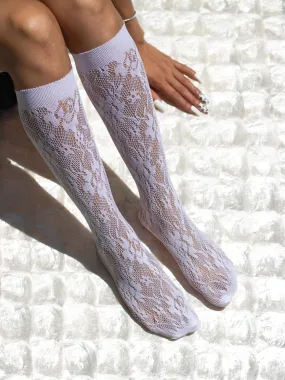 LACE FLORAL KNEE HIGH ROSES WHITE