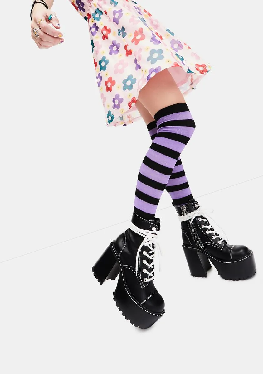 Lavender Playful Lane Striped Thigh High Socks