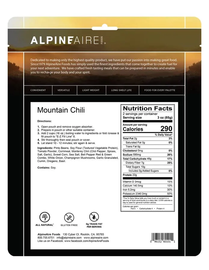 Mountain Chili (Vegetarian) (Gluten Free)