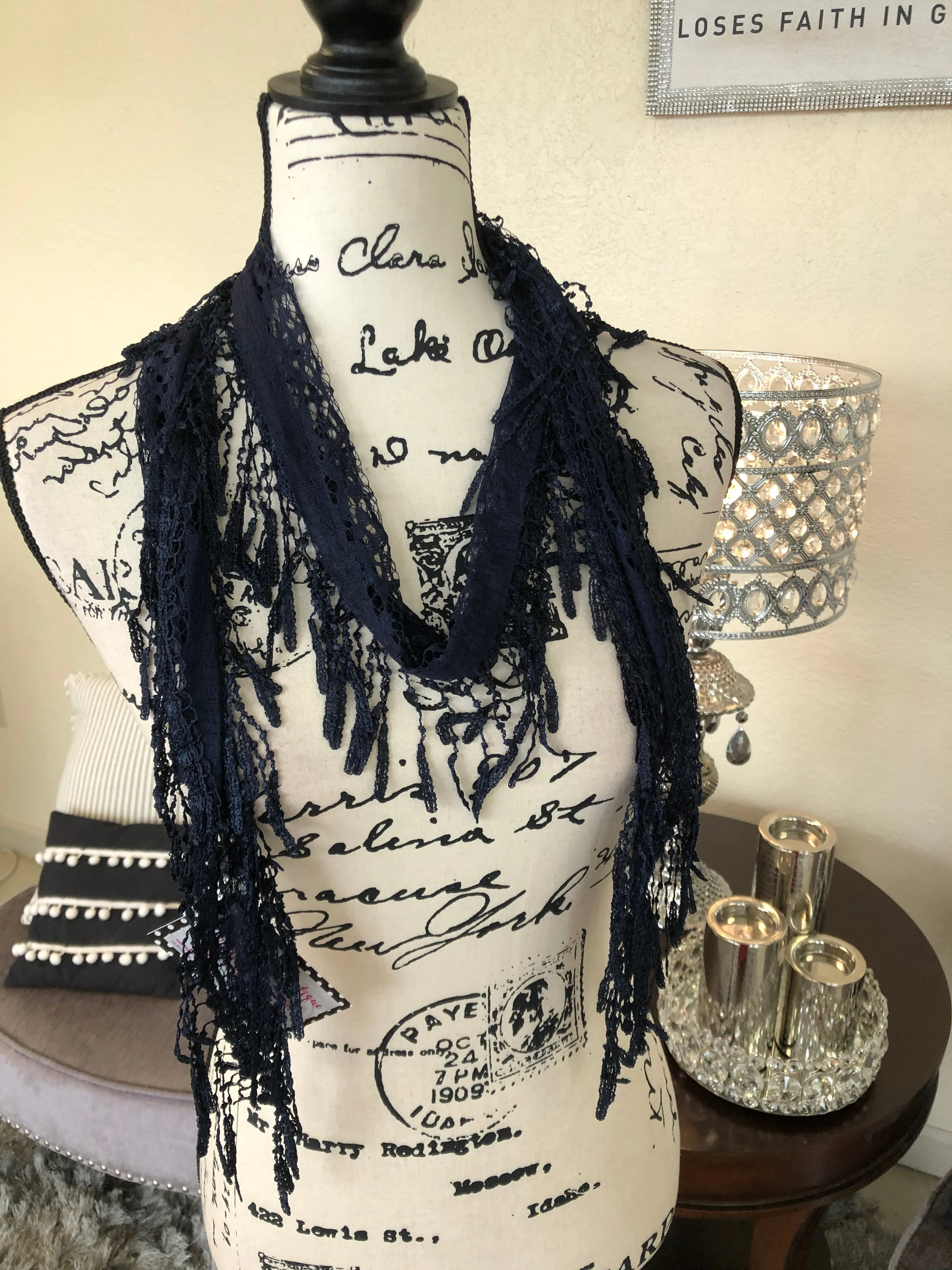 Navy Confetti Lace Scarf