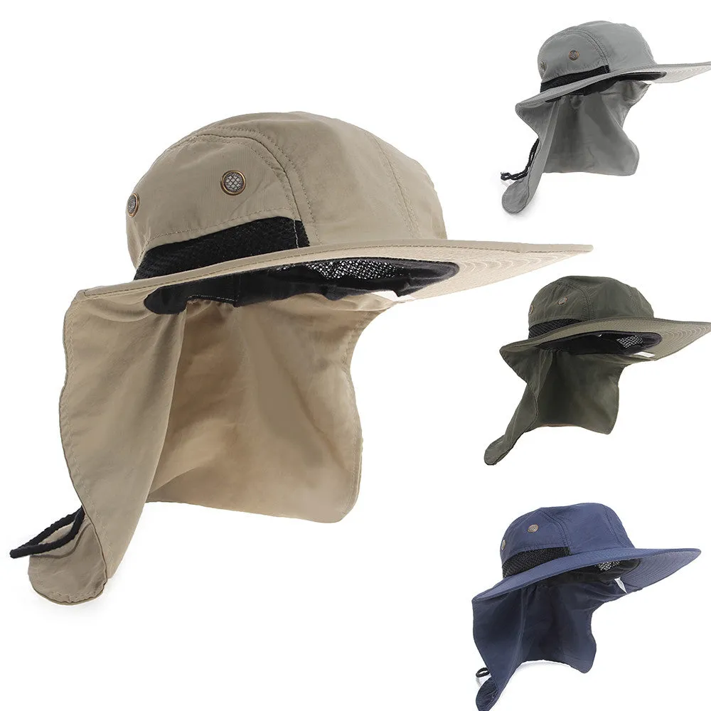 New Boonie Fishing Boating Hiking Outdoor Snap Hat Brim Ear Neck Cover Sun Flap Cap Polyester Adjustable 55-63 cm