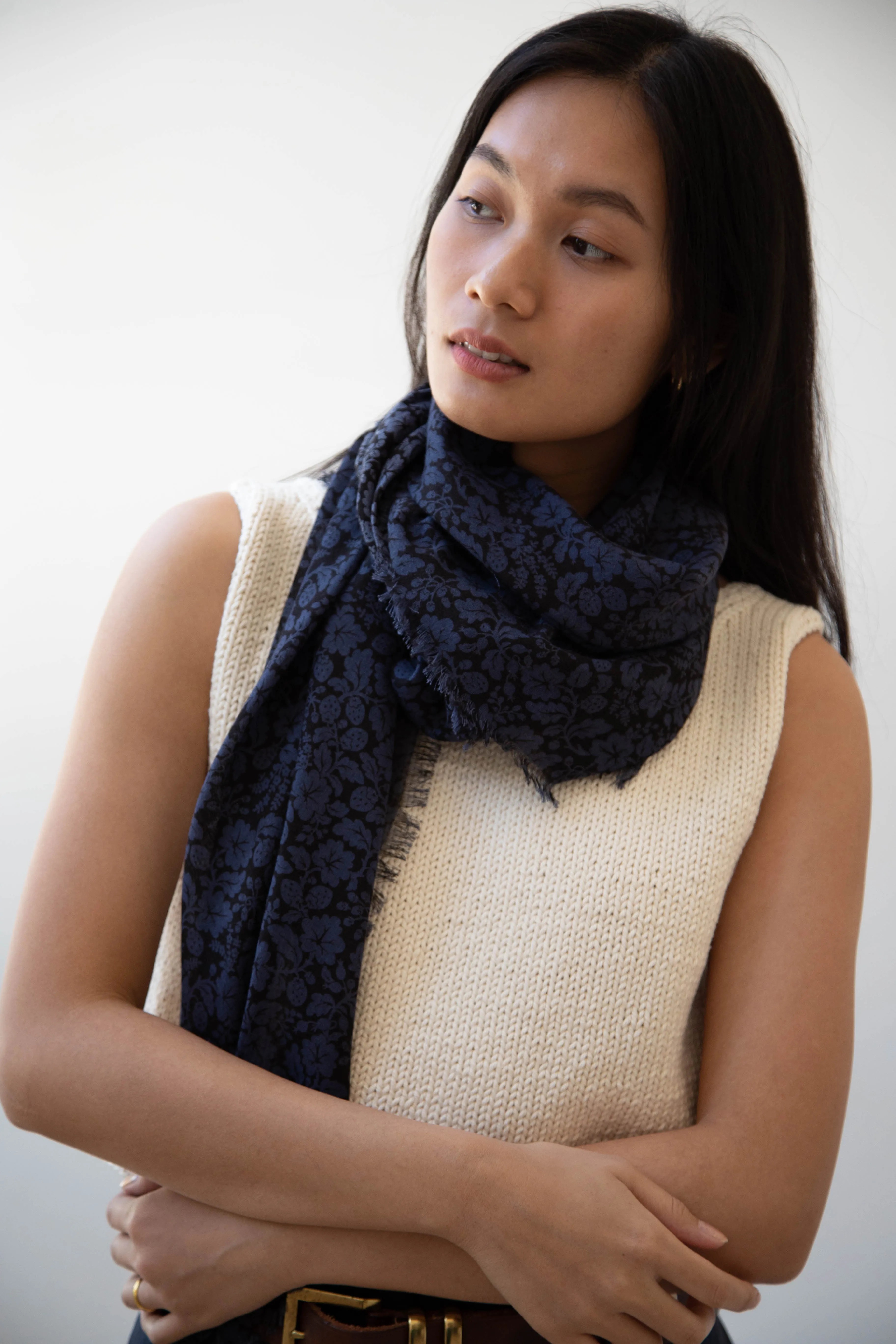 Old Man's Tailor | Wild Berry Print Scarf in Navy