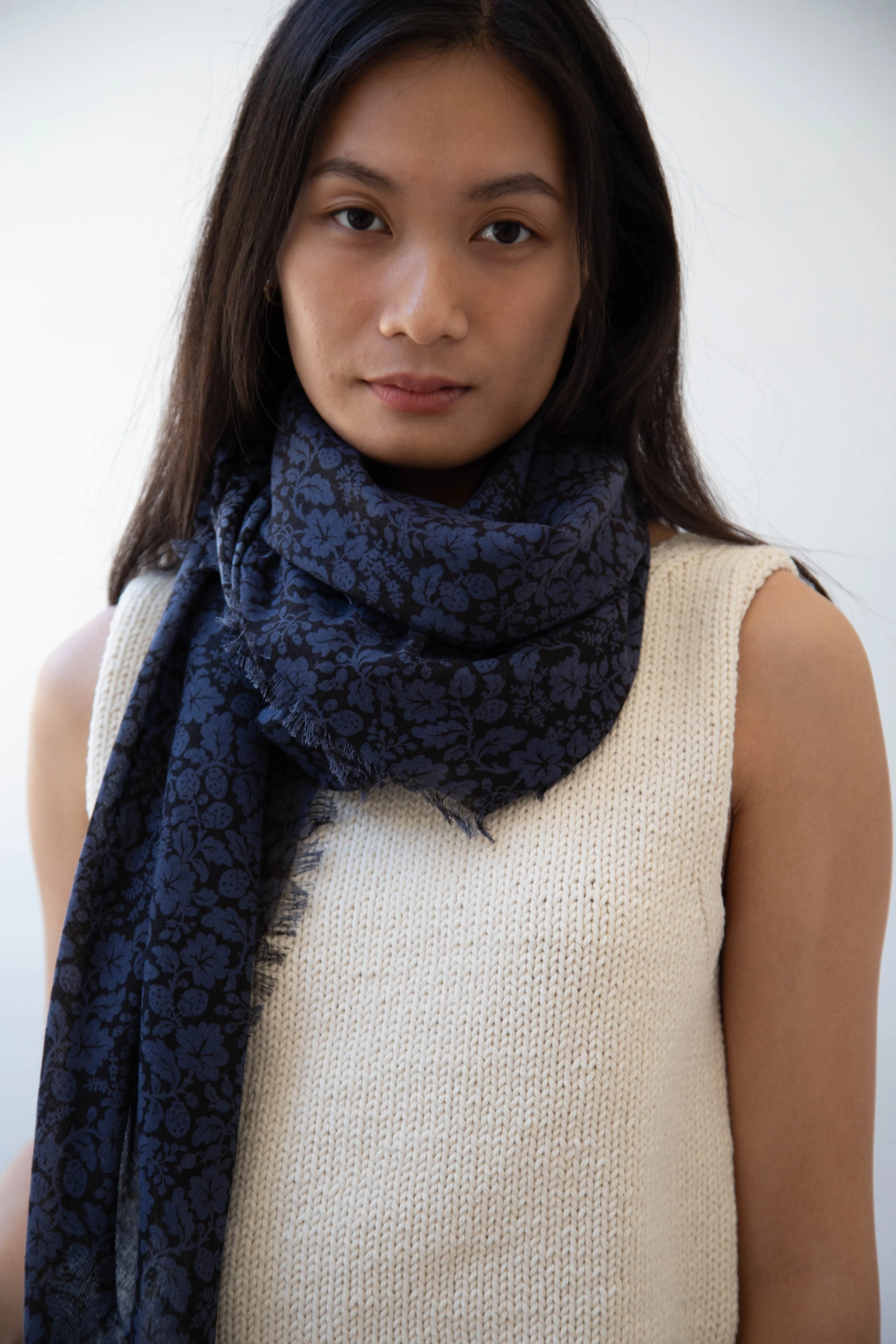 Old Man's Tailor | Wild Berry Print Scarf in Navy