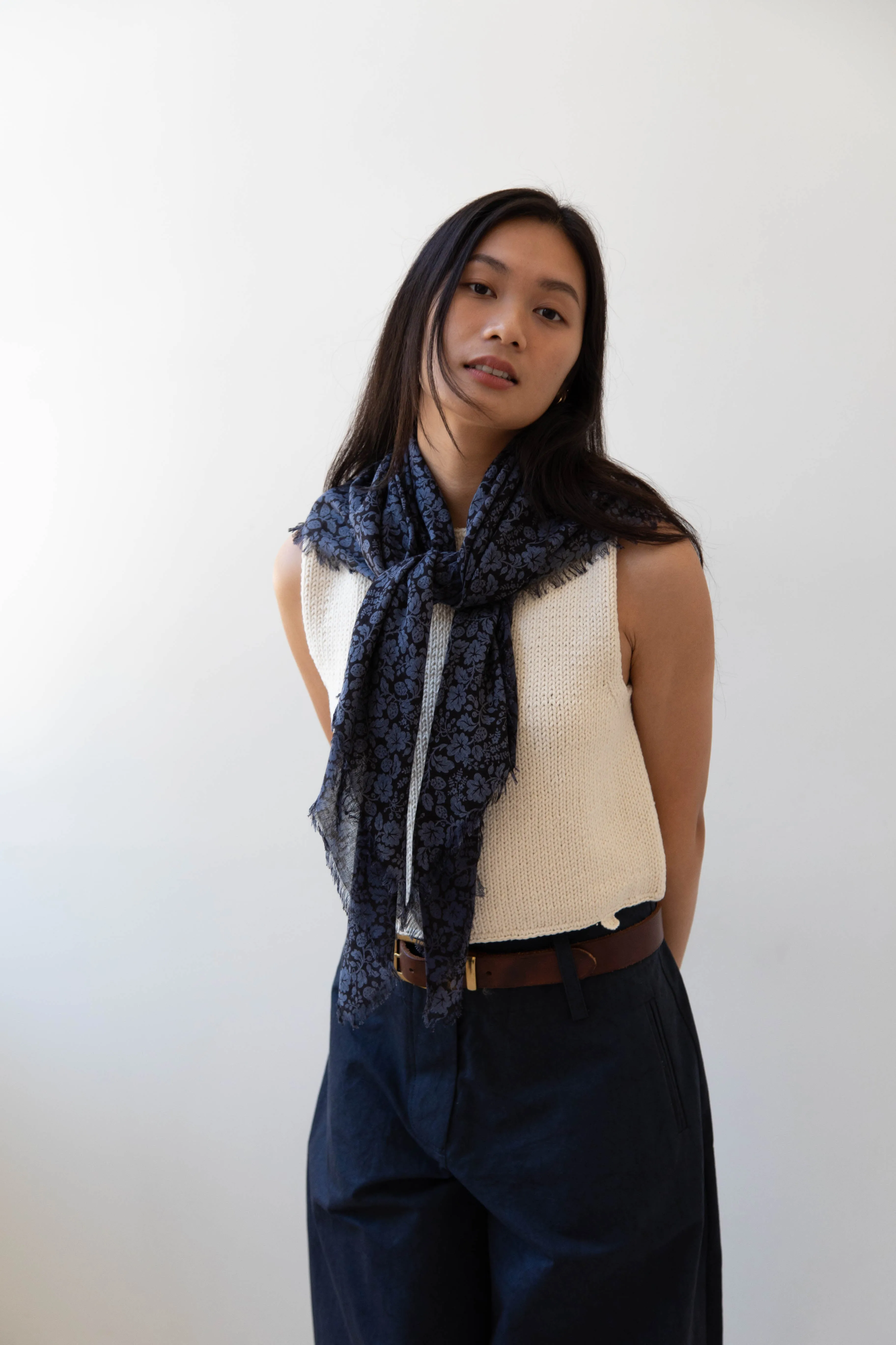 Old Man's Tailor | Wild Berry Print Scarf in Navy