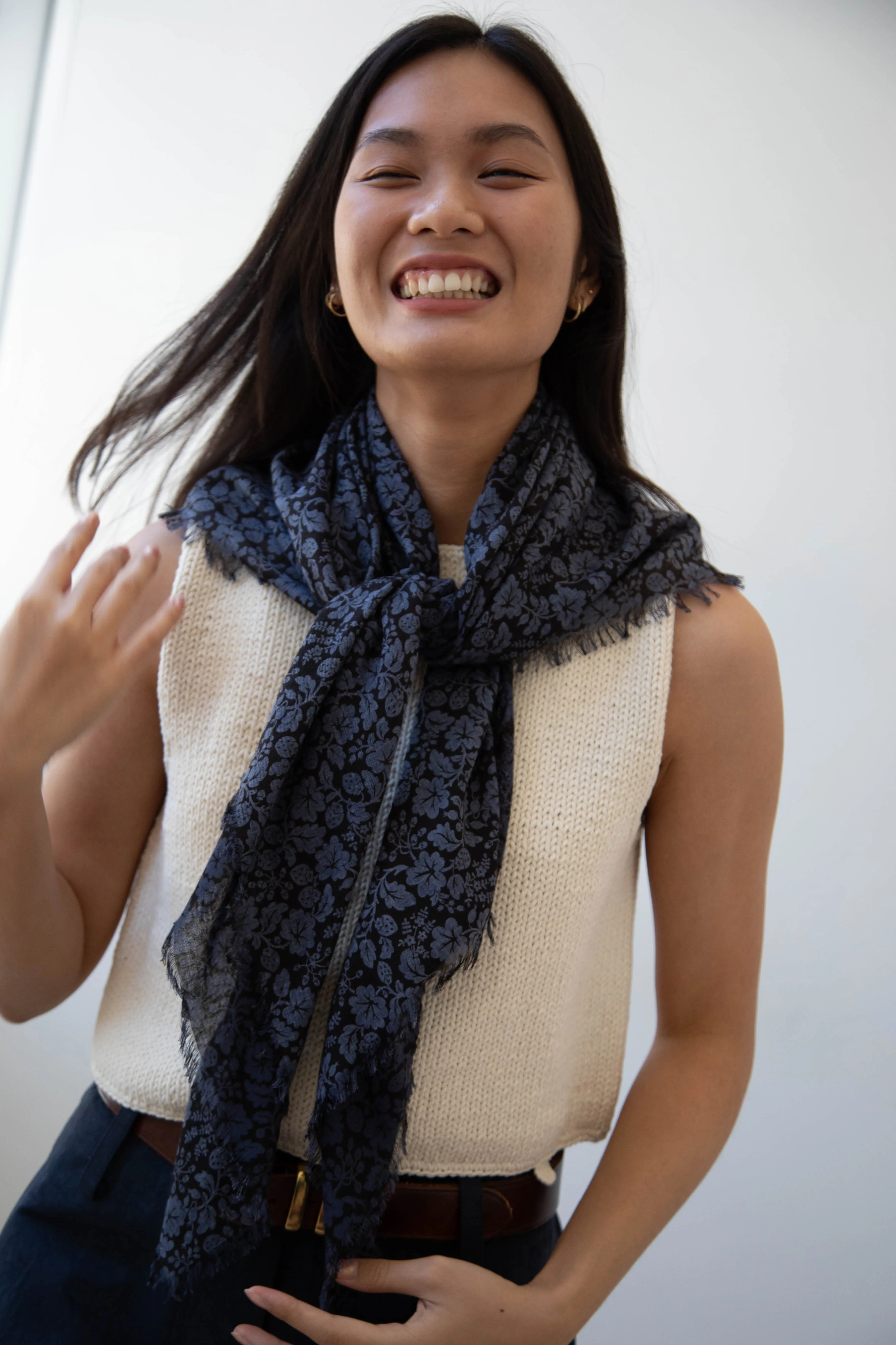 Old Man's Tailor | Wild Berry Print Scarf in Navy