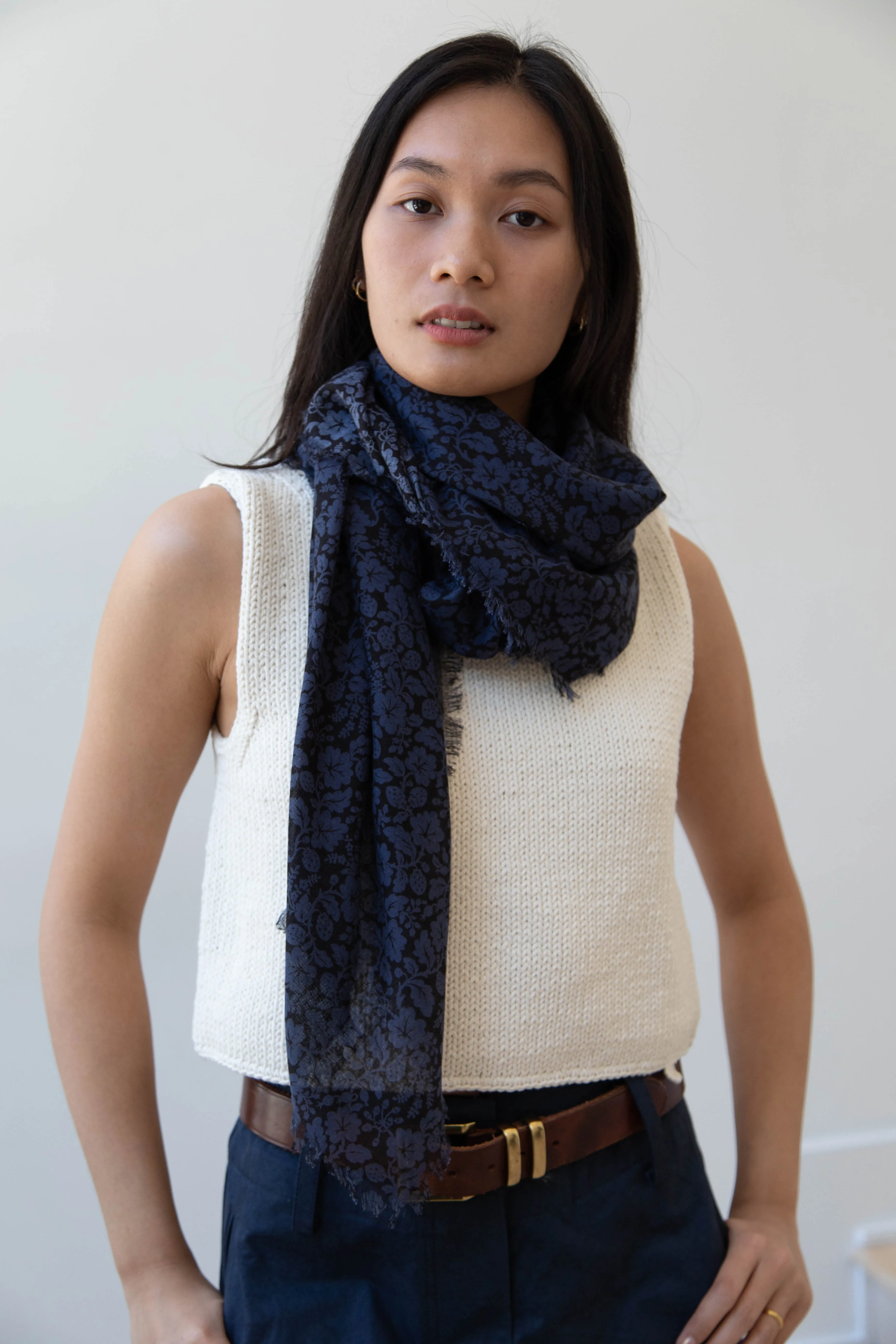 Old Man's Tailor | Wild Berry Print Scarf in Navy