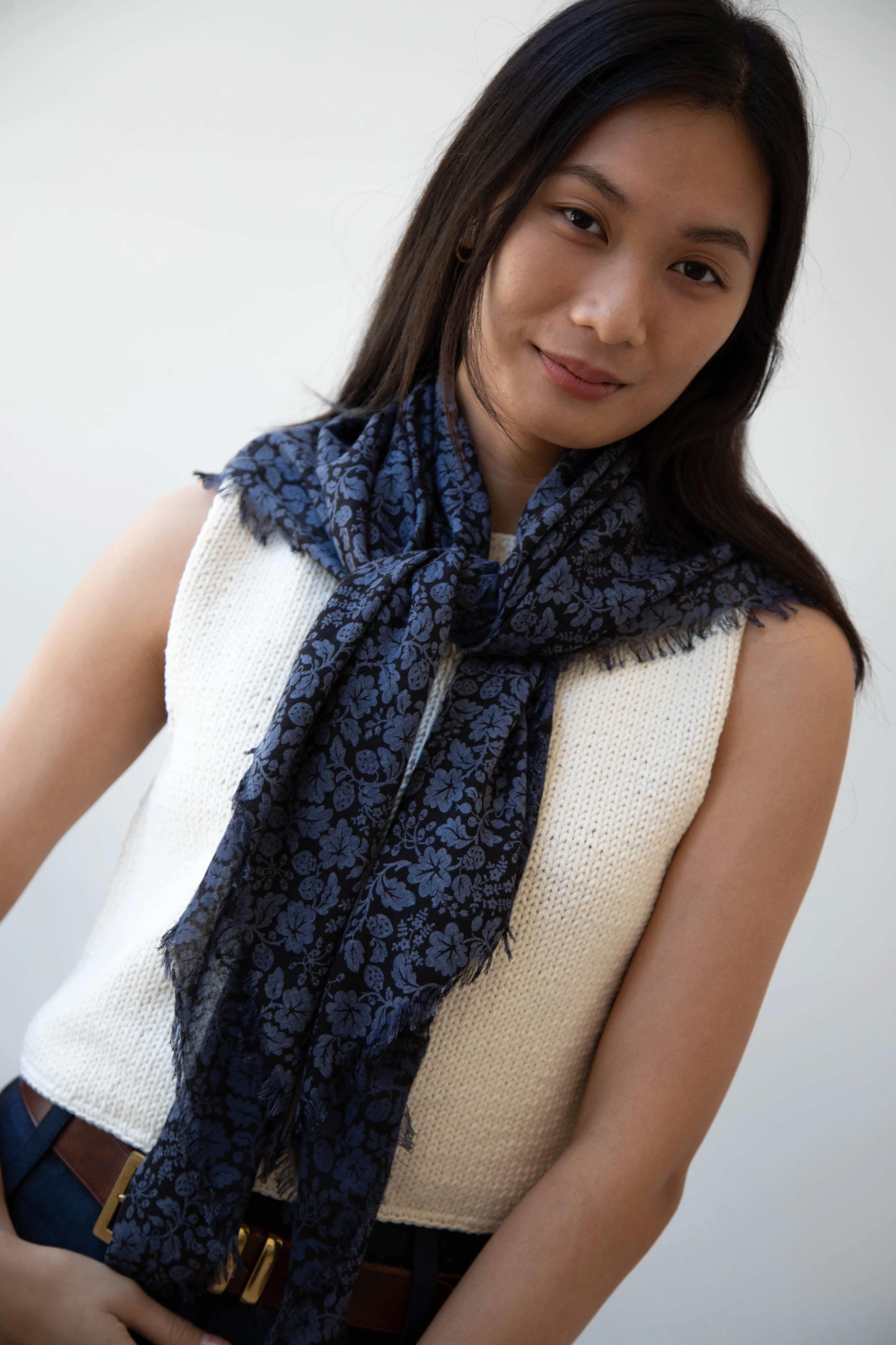 Old Man's Tailor | Wild Berry Print Scarf in Navy