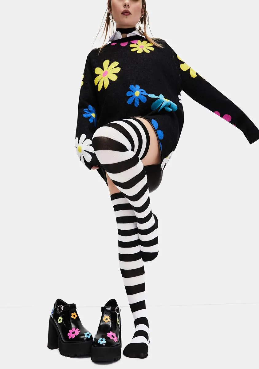 Playful Lane Striped Thigh High Socks