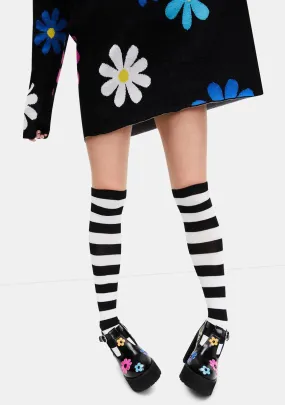 Playful Lane Striped Thigh High Socks