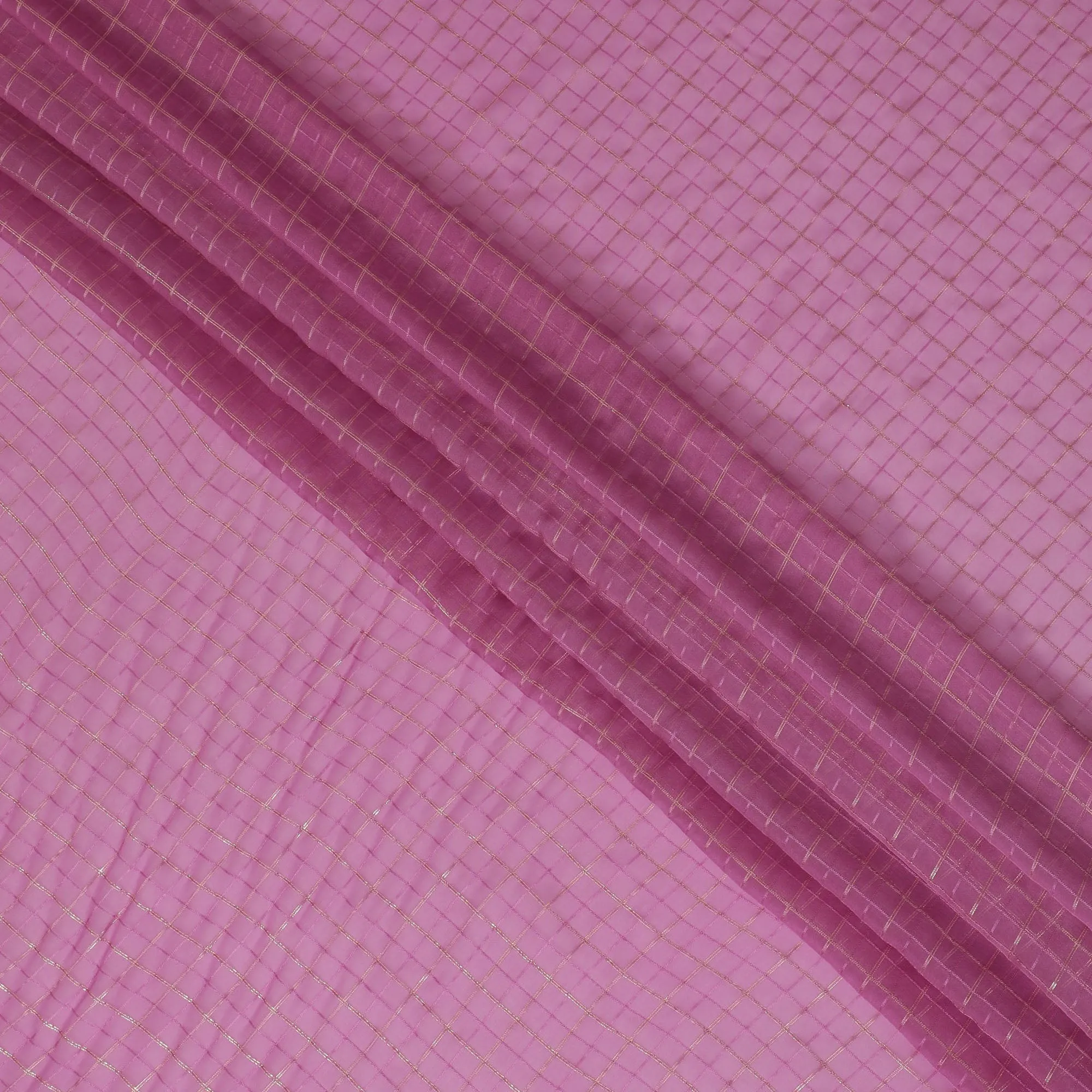 Purplish Pink Lurex Grid Chiffon Fabric – Glimmering Elegance from India-D19055