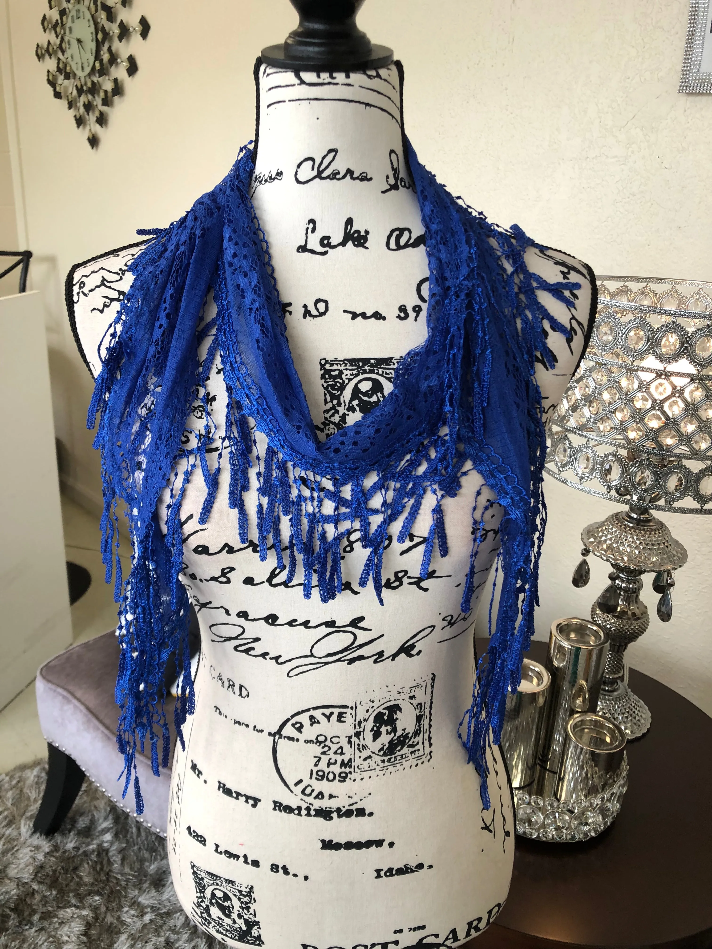 Royal Blue Confetti Lace  Scarf