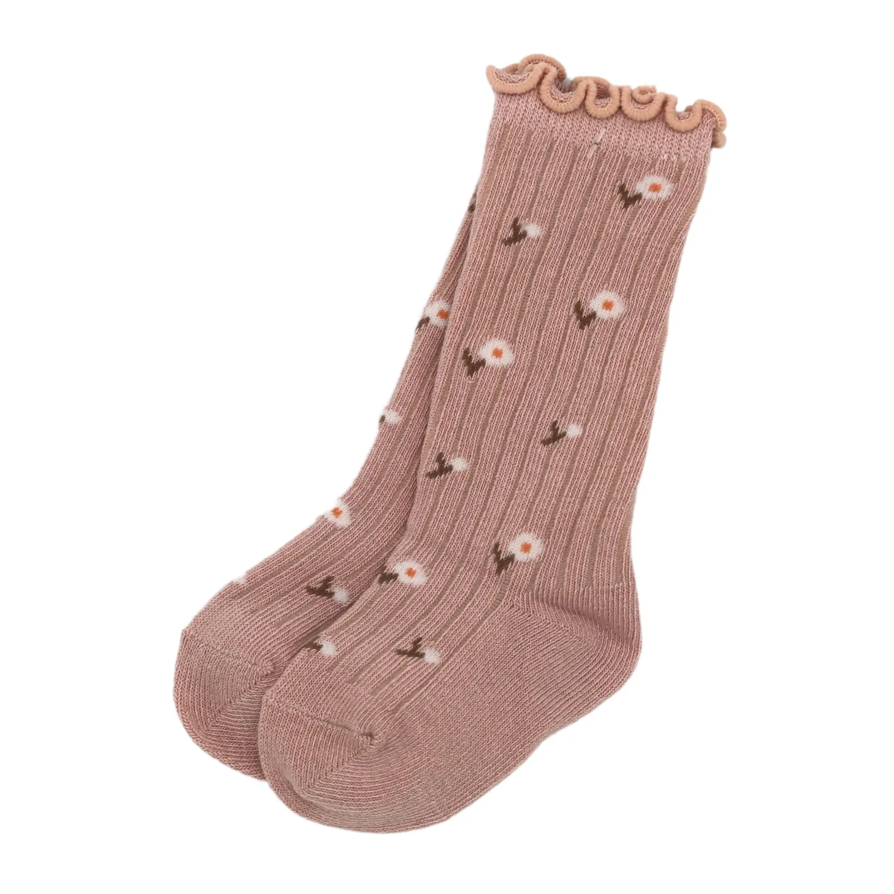 Scalloped Floral Socks - Dusty Pink