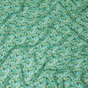 Seafoam Green Synthetic Chiffon Fabric with Orange and Yellow Feather Print, 140 cm Wide-D19118