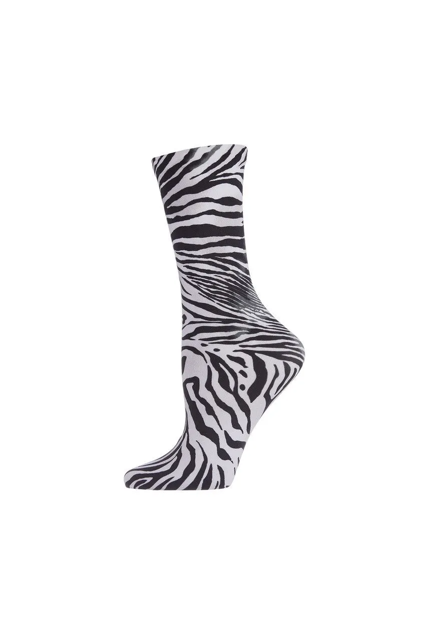 Zebra Printed Crew Socks